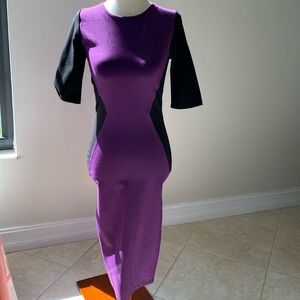 Felicity & Coco purple and black pencil dress. Medium sleeves.